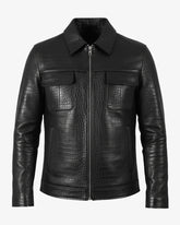 Bergamo - Men’s Black Crocodile-Embossed Leather Jacket